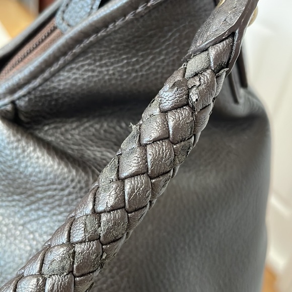 Vintage Real Leather Talbots Brown Dumpling Braided Trim Shoulder Bag Purse - Picture 4 of 8